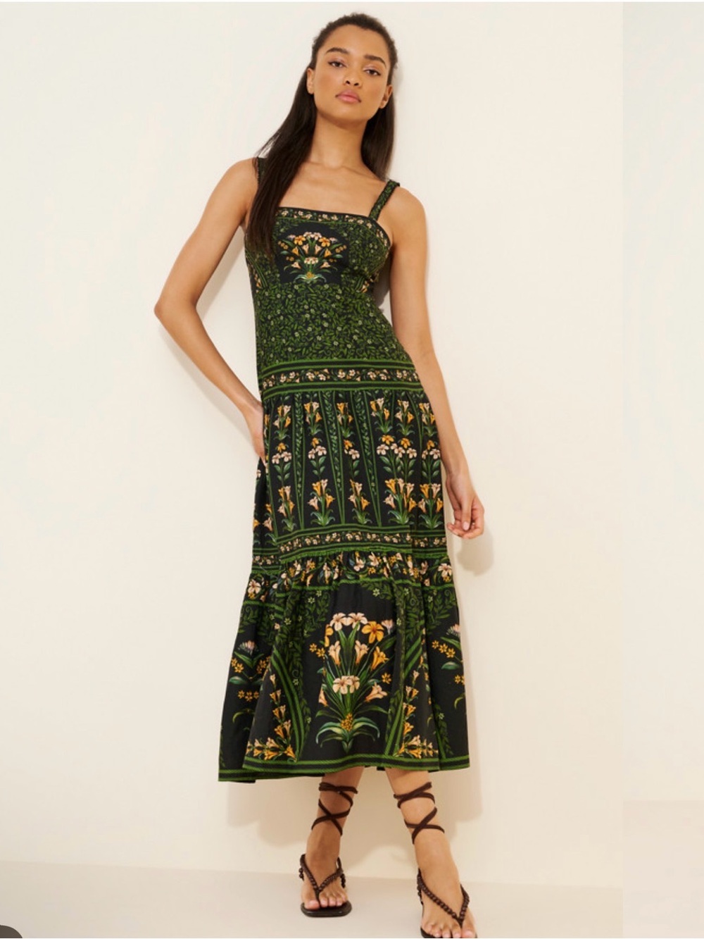 Farm Rio Flowers Arch Sleeveless Linen Blend Midi Dress Floral Medium